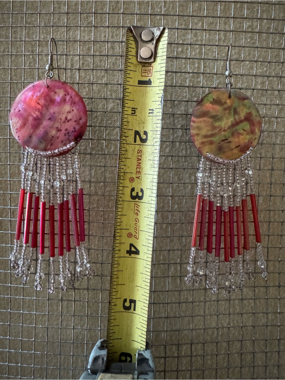 Handmade Pink Abalone and Bead Fringe Earrings